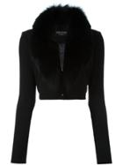 Alice+olivia Fur Collar Cropped Cardigan - Black