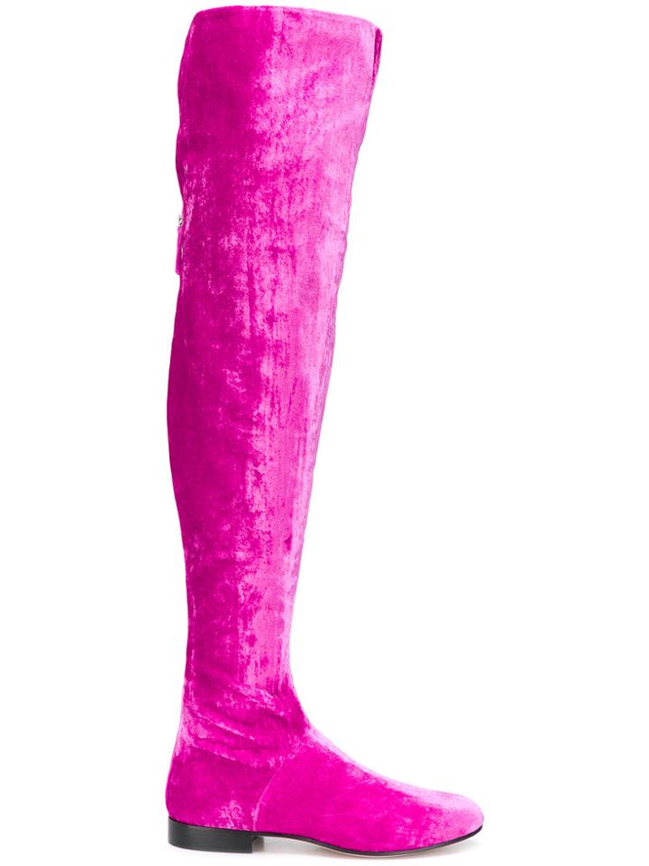 Alberta Ferretti Thigh-length Velvet Boots - Pink & Purple