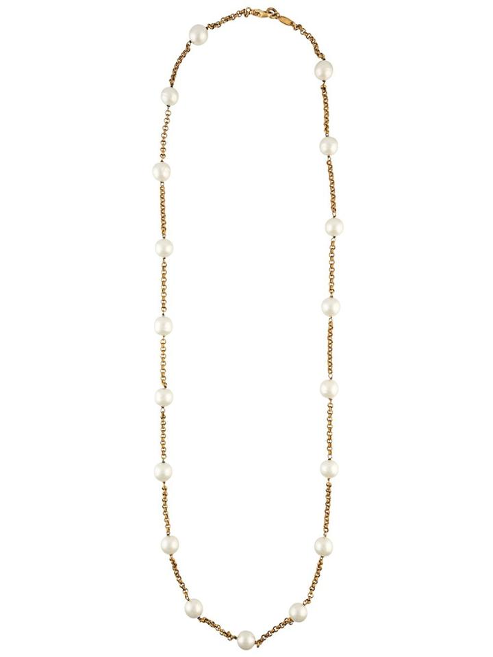 Chanel Vintage Pearl And Chain Necklace - Yellow & Orange