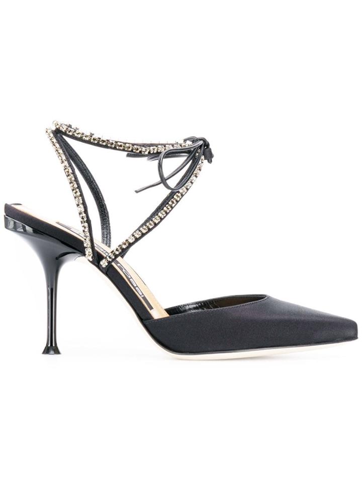 Sergio Rossi Crystal-embellished Satin Pumps - Black