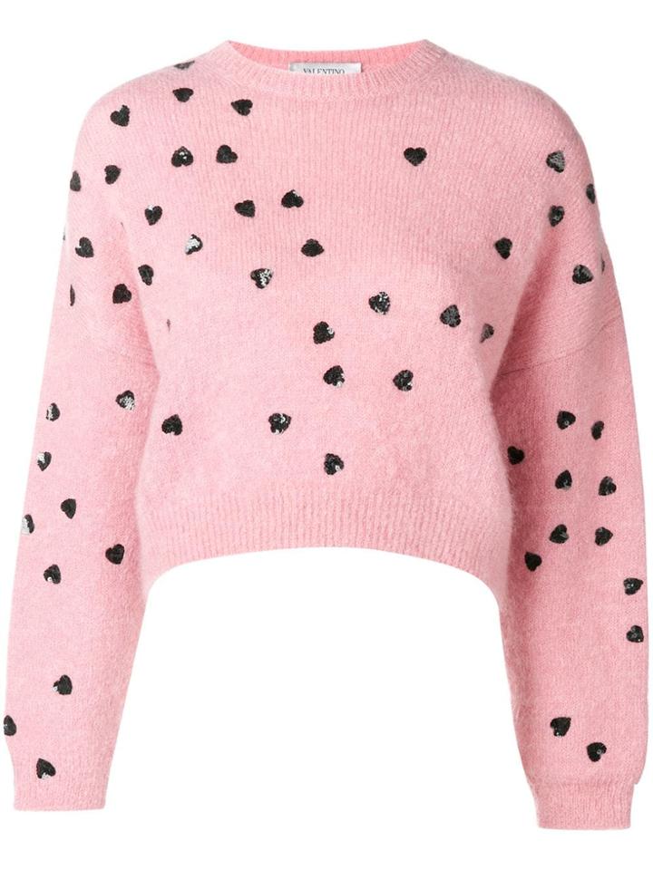 Valentino Heart Embellished Sweater - Pink & Purple