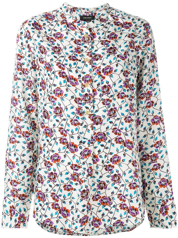 Isabel Marant - Collarless Floral Shirt - Women - Silk/cotton - 36, Women's, White, Silk/cotton