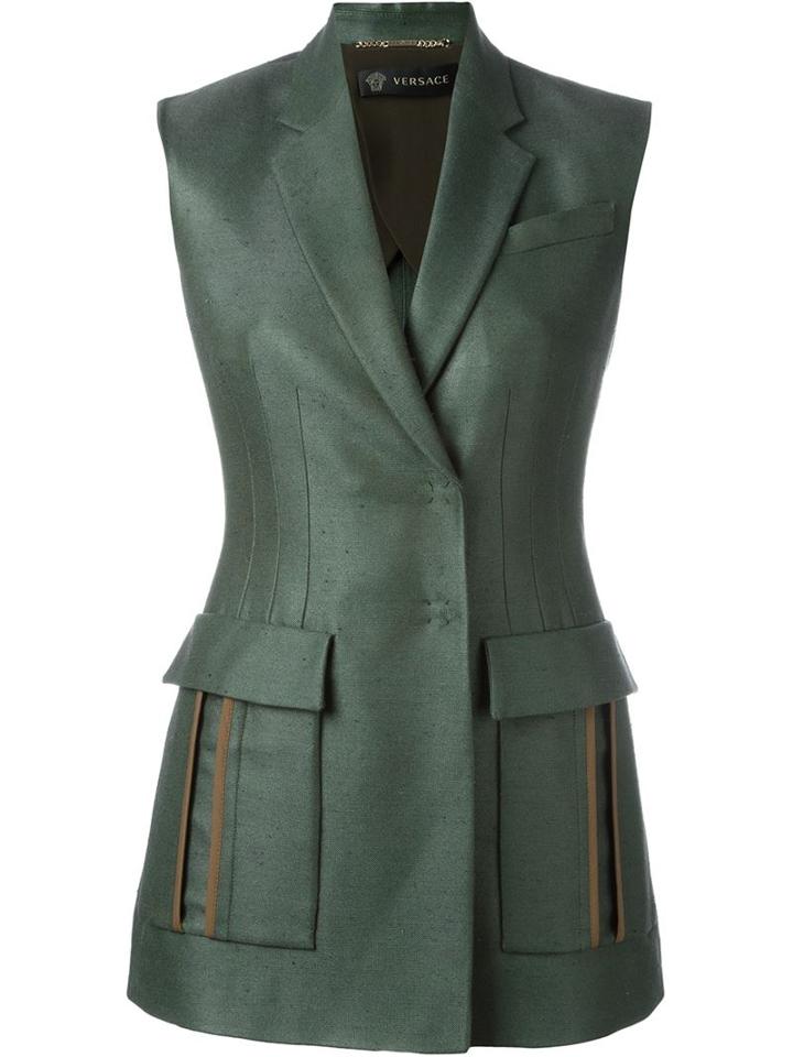Versace Sleeveless Blazer, Women's, Size: 40, Green, Silk/viscose