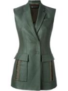 Versace Sleeveless Blazer, Women's, Size: 40, Green, Silk/viscose