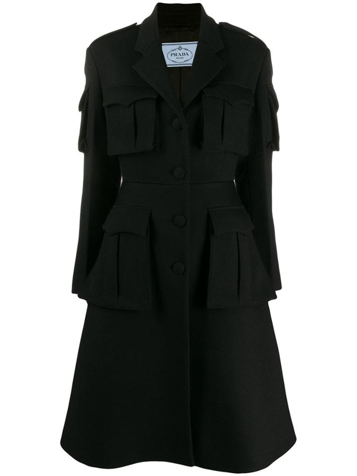 Prada Single-breast Flap Pockets Coat - Black