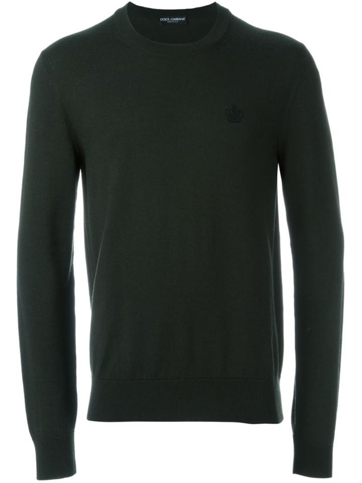 Dolce & Gabbana Embroidered Crown Jumper, Men's, Size: 54, Green, Virgin Wool