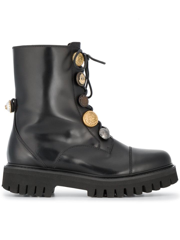 Dolce & Gabbana Biker Boots With Button Embellishment - Black