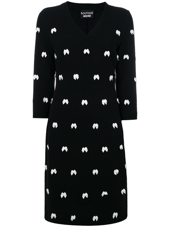 Boutique Moschino - Bow Embroidered Dress - Women - Acrylic/polyamide/polyester/water - 44, Black, Acrylic/polyamide/polyester/water