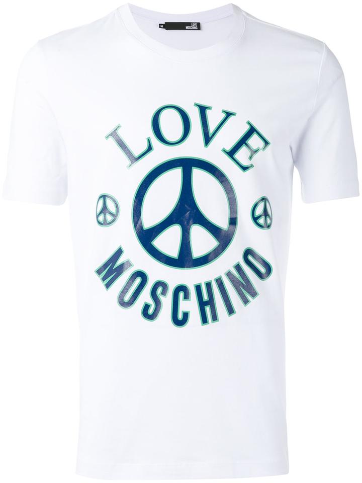 Love Moschino Logo Print T-shirt, Men's, Size: Xl, White, Cotton/spandex/elastane