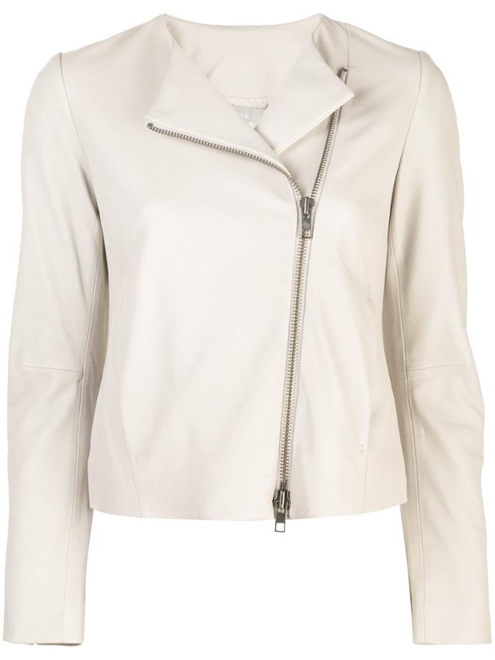 Vince Off-centre Zipped Biker Jacket - Neutrals