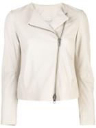 Vince Off-centre Zipped Biker Jacket - Neutrals