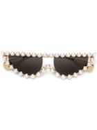 Gucci Eyewear Pearl-embellished Sunglasses - Gold