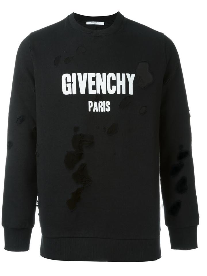 Givenchy Distressed Sweatshirt, Adult Unisex, Size: L, Black, Cotton/polyester