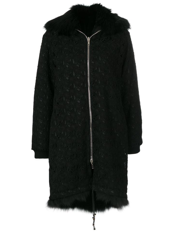Giambattista Valli Fur Collar Zip Coat - Black