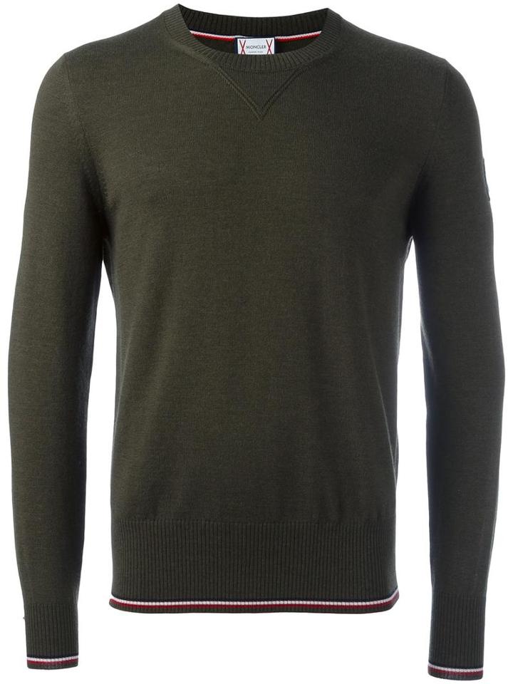 Moncler Gamme Bleu Crew Neck Fine Knit Jumper, Men's, Size: Small, Green, Virgin Wool