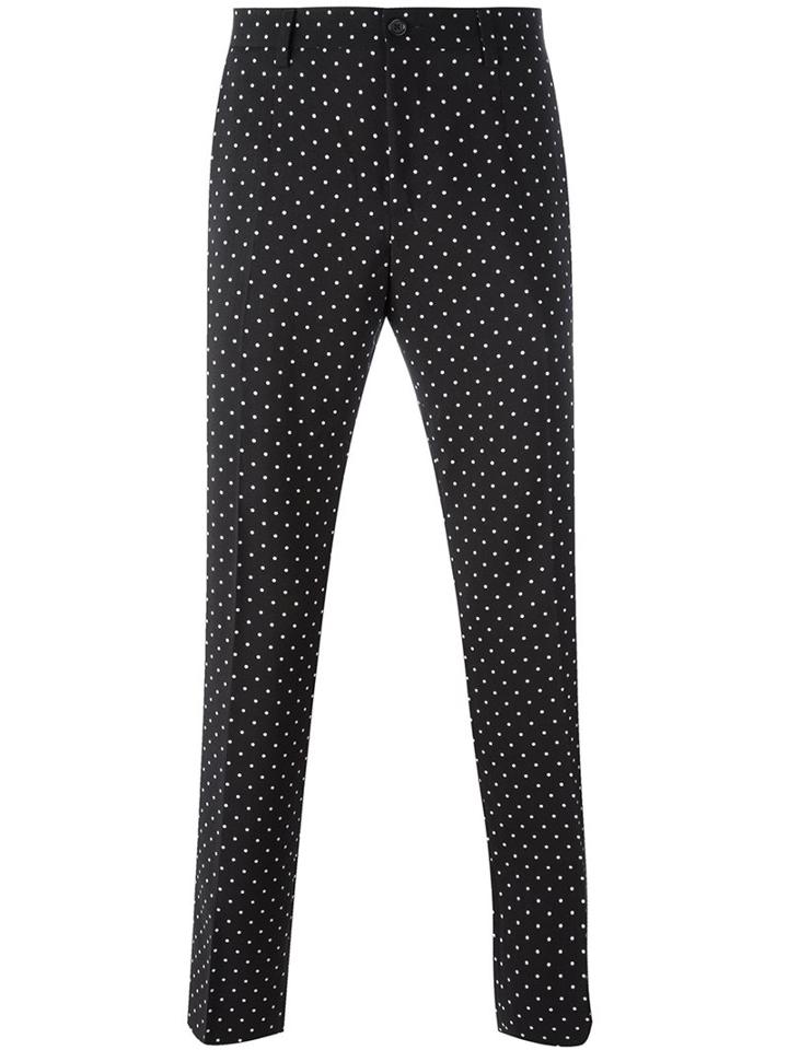 Dolce & Gabbana Polka Dot Print Trousers, Men's, Size: 46, Black, Virgin Wool/viscose