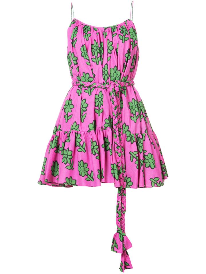 Rhode Resort Leaf Print Belted Dress - Pink & Purple