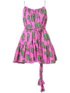 Rhode Resort Leaf Print Belted Dress - Pink & Purple