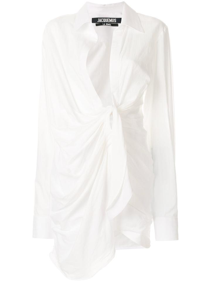 Jacquemus Twist Drape Front Shirt Dress - White