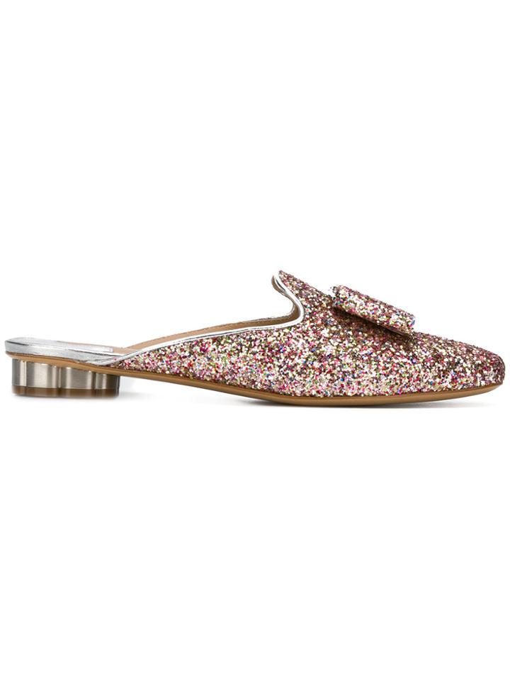 Salvatore Ferragamo Glitter Bow Mules - Metallic