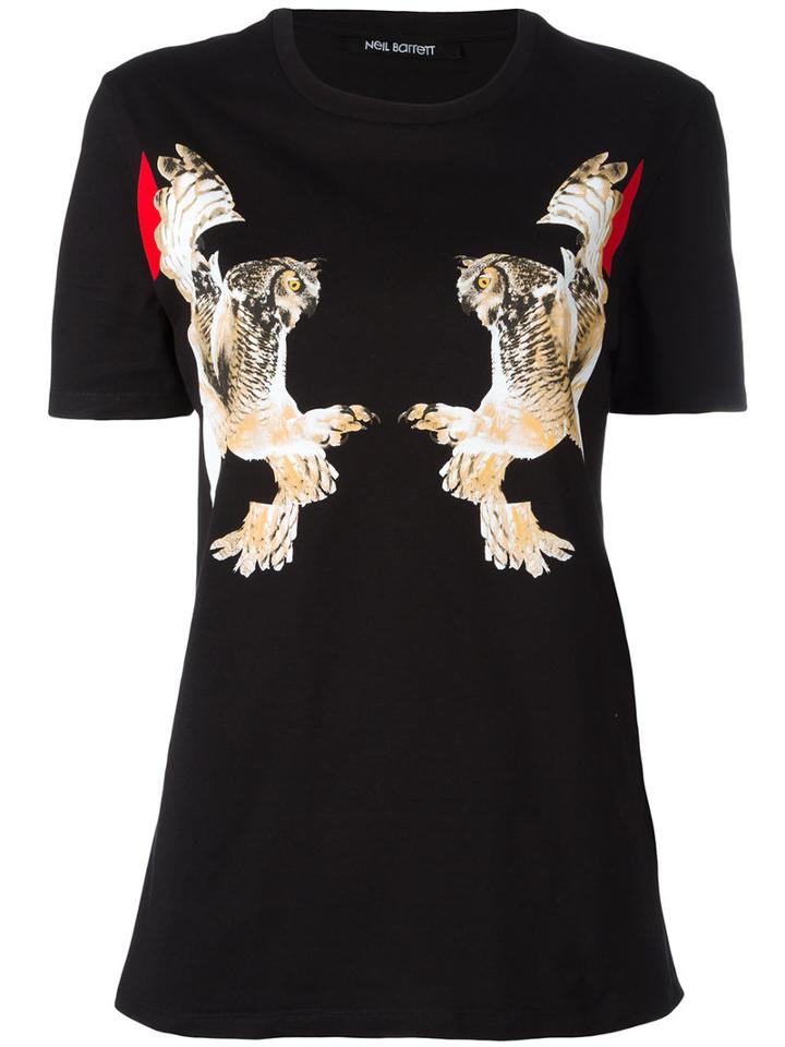 Neil Barrett - Mechanical Owls Print T-shirt - Women - Cotton - S, Women's, Black, Cotton
