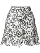 Self-portrait Floral Pattern A-line Skirt, Women's, Size: 12, Blue, Polyester/cotton