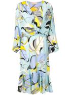 Emilio Pucci V-neck Floral Pattern Dress - Blue