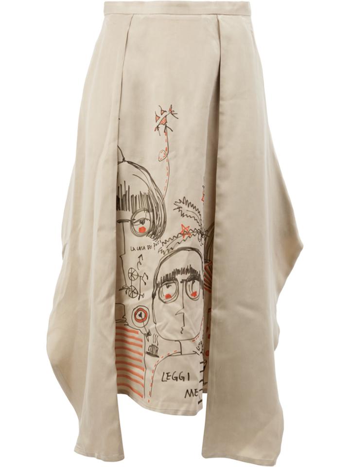 Miaoran Embroidered Asymmetric Skirt - Nude & Neutrals