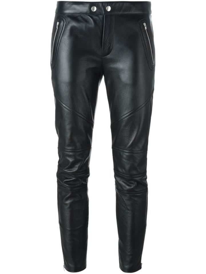 Saint Laurent Leather Biker Trousers, Women's, Size: 44, Black, Lamb Skin