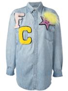 Forte Couture Denim Patch Shirt, Women's, Size: Medium, Blue, Cotton/sheep Skin/shearling/polyester/raccoon Dog