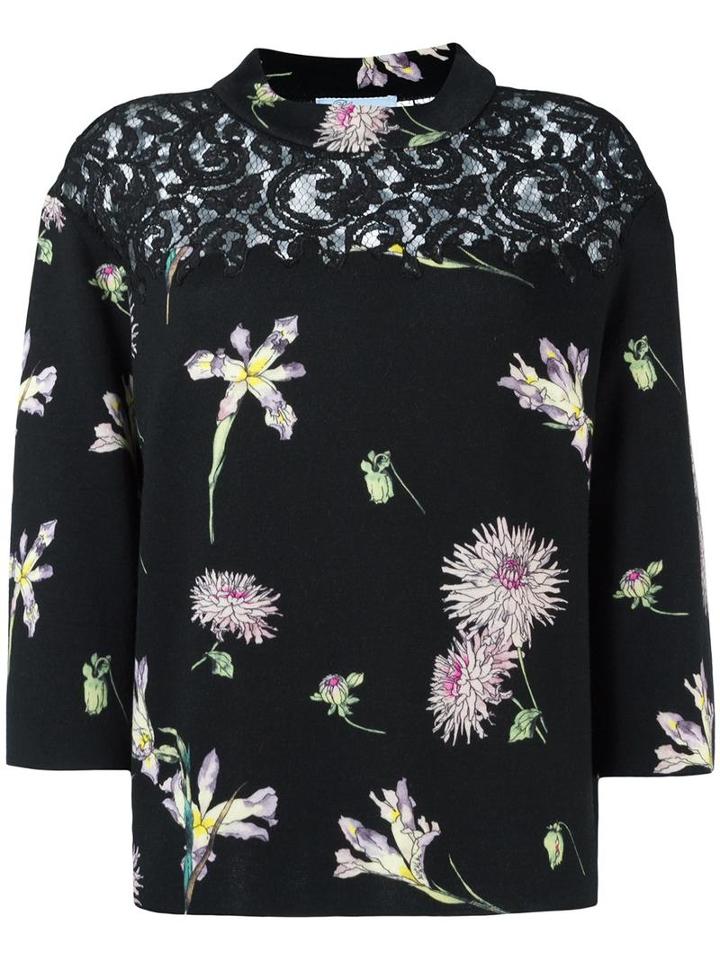 Blumarine Floral Print Jumper, Women's, Size: 44, Black, Virgin Wool/viscose/cotton/polyamide