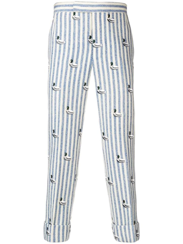 Thom Browne Duck Embroidery Stripe Tweed Trouser - Blue
