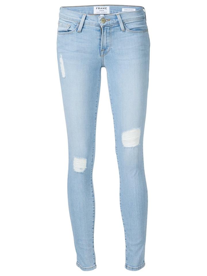 Frame Denim Ribbed Skinny Jeans, Women's, Size: 26, Blue, Cotton/tencel/polyester