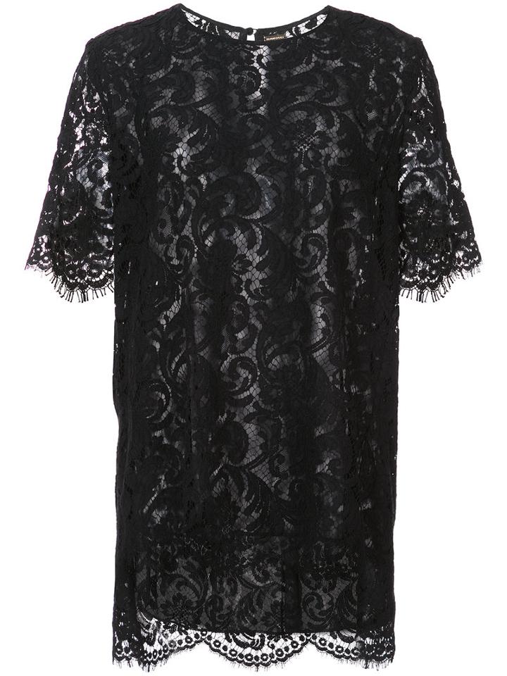 Adam Lippes - Corded Lace Short Sleeve Pleat Back T-shirt - Women - Cotton - 4, Black, Cotton