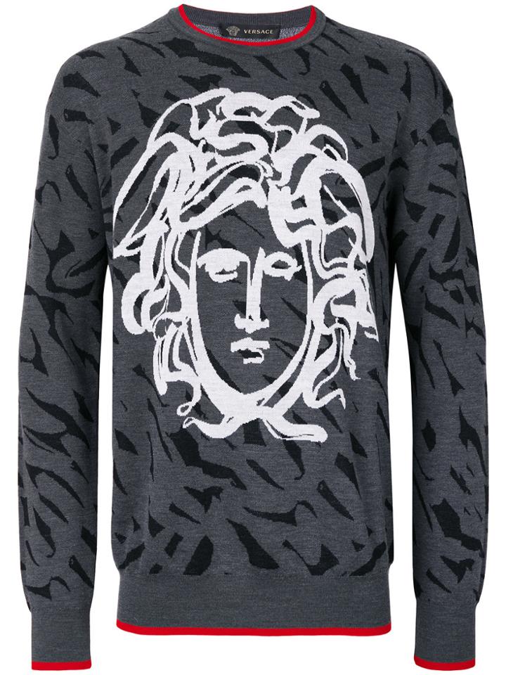 Versace Painted Medusa Intarsia Knit - Grey