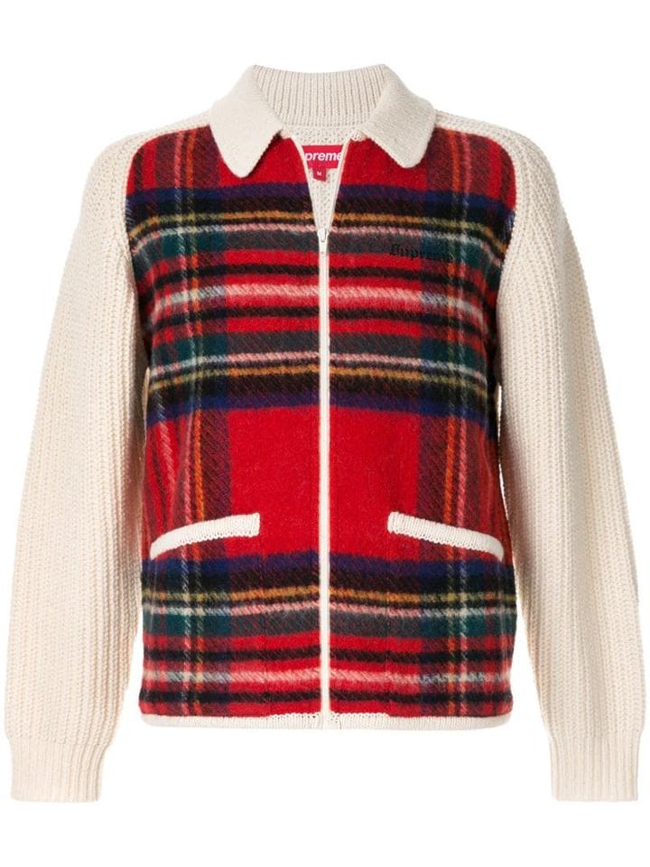 Supreme Plaid Front Zip-up Jumper - White