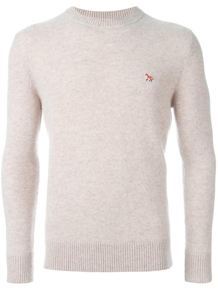 Maison Kitsuné Embroidered Logo Jumper, Men's, Size: Xl, Nude/neutrals, Lambs Wool