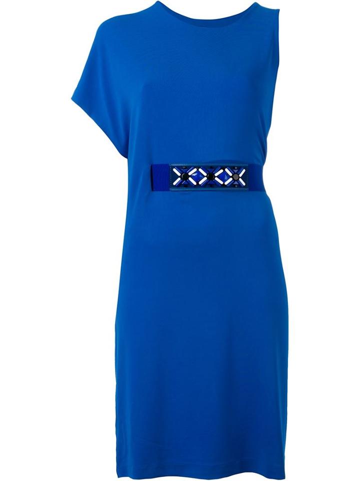 P.a.r.o.s.h. Asymmetric Belted Dress, Women's, Size: Xs, Blue, Viscose/spandex/elastane