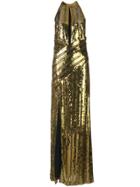 Galvan Halterneck Metallic Evening Dress - Gold