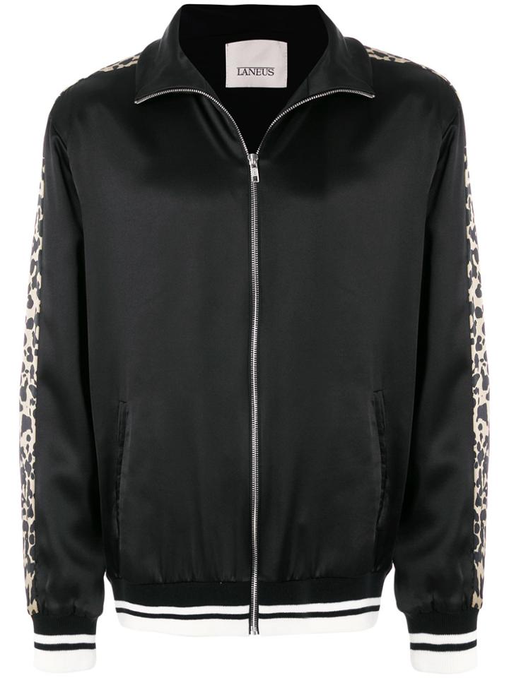Laneus Animal Print Side Stripe Jacket - Black