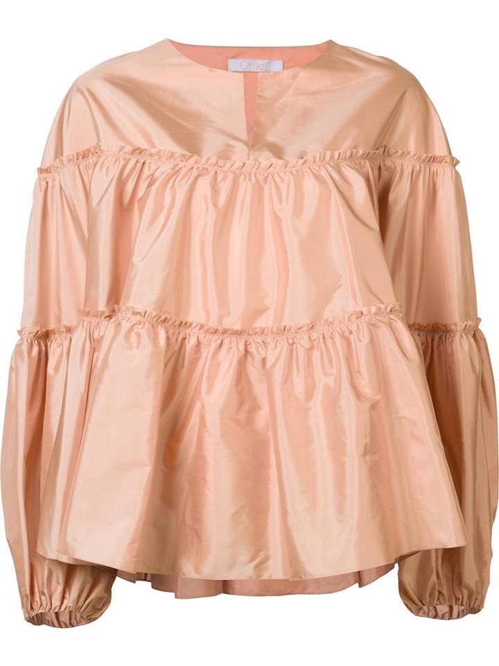 Chloé Tiered Blouse, Women's, Size: 38, Pink/purple, Silk