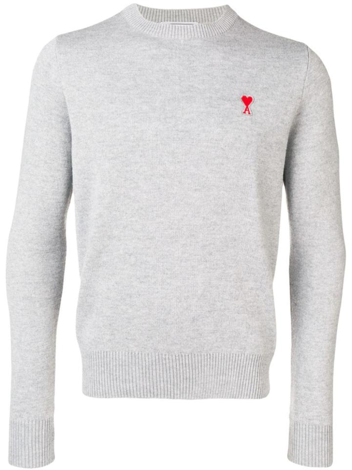 Ami Paris Crew Neck Sweater With Patch - Grey