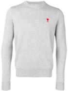 Ami Paris Crew Neck Sweater With Patch - Grey
