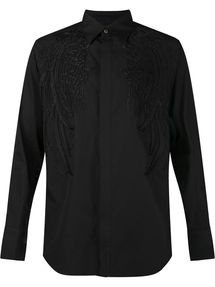 Christian Dada Embossed Wings Shirt, Men's, Size: 46, Black, Cotton