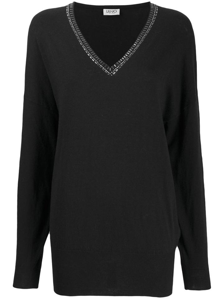 Liu Jo Embellished V-neck Sweater - Black