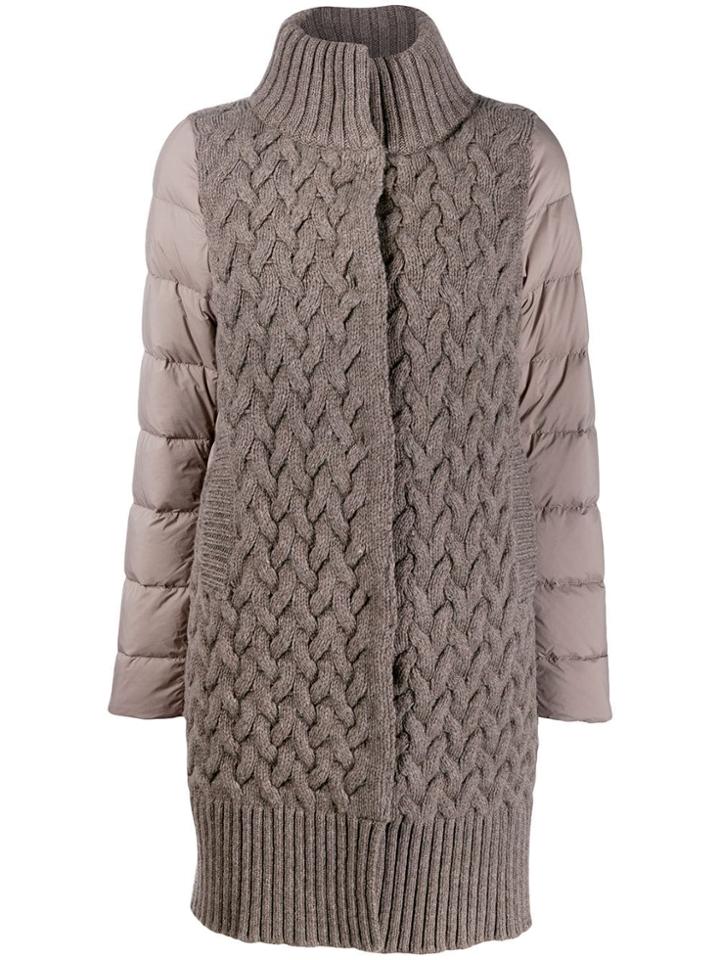 Herno Cable Knit Layered Coat - Neutrals