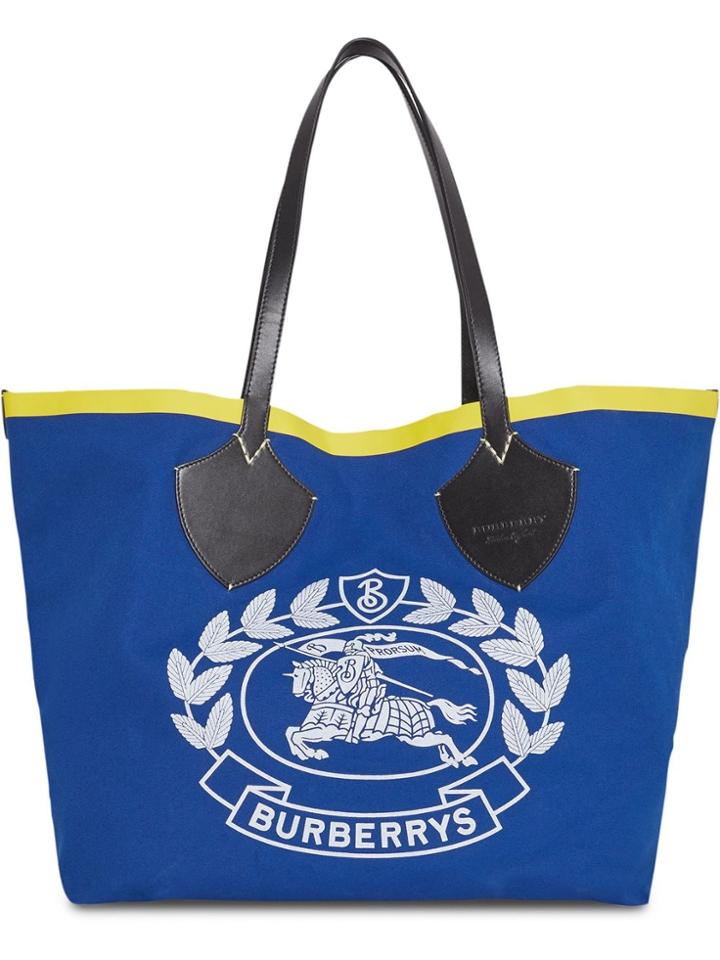 Burberry The Giant Tote In Archive Logo Cotton - Blue