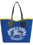 Burberry The Giant Tote In Archive Logo Cotton - Blue