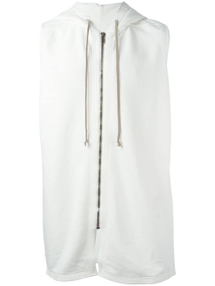 Rick Owens Drkshdw Zip Up Sleeveless Hoodie, Men's, Size: Medium, White, Cotton