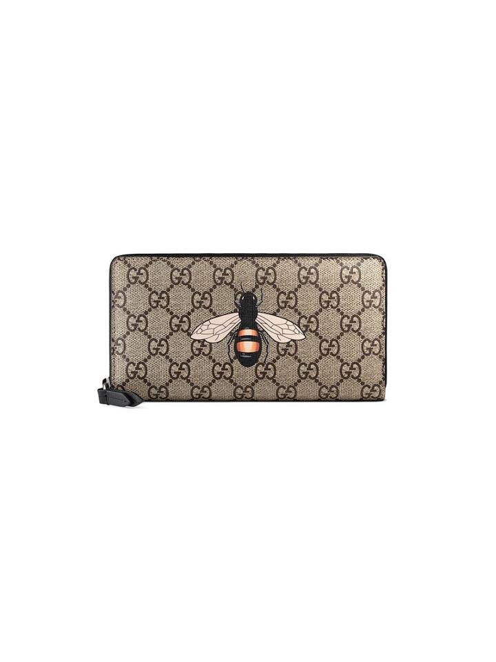 Gucci Bee Print Gg Supreme Zip Around Wallet - Neutrals
